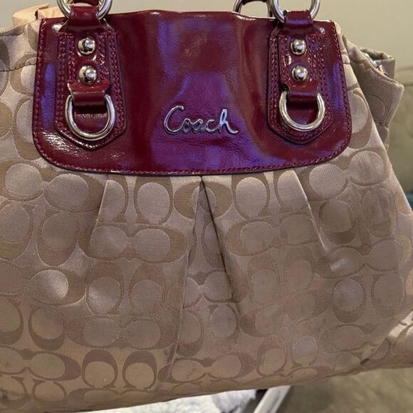 Coach Handbags - Coach Beige and Burgundy Shoulder Bag